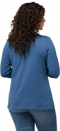 Ulla Popken Basic Round Neck Long Sleeve Slim Fit Cotton Tee Blue Denim - Camisetas - 