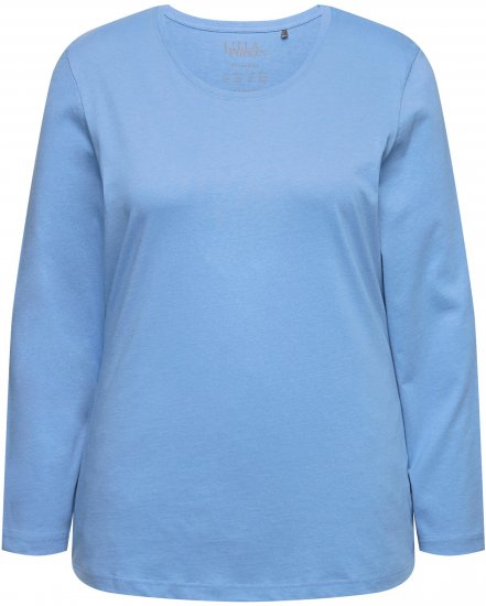 Ulla Popken Basic Round Neck Long Sleeve Slim Fit Cotton Tee Light Cornflower - Camisetas - 