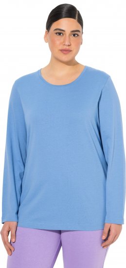 Ulla Popken Basic Round Neck Long Sleeve Slim Fit Cotton Tee Light Cornflower - Camisetas - 