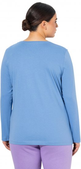 Ulla Popken Basic Round Neck Long Sleeve Slim Fit Cotton Tee Light Cornflower - Camisetas - 
