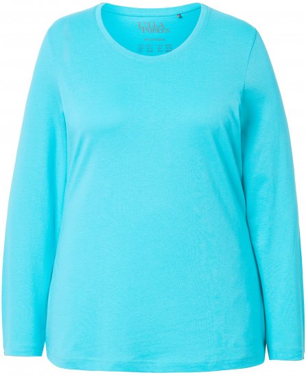 Ulla Popken Basic Round Neck Long Sleeve Slim Fit Cotton Tee Deep Aqua - Camisetas - 