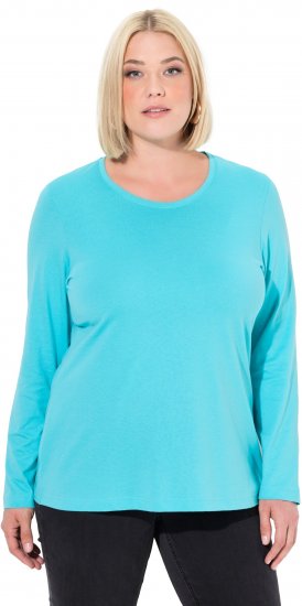 Ulla Popken Basic Round Neck Long Sleeve Slim Fit Cotton Tee Deep Aqua - Camisetas - 