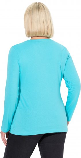Ulla Popken Basic Round Neck Long Sleeve Slim Fit Cotton Tee Deep Aqua - Camisetas - 