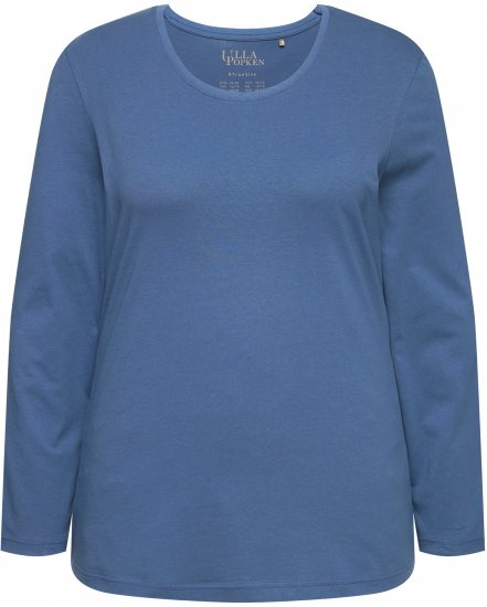 Ulla Popken Basic Round Neck Long Sleeve Slim Fit Cotton Tee Ink Blue - Camisetas - 