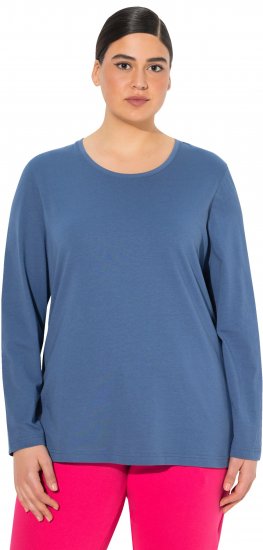 Ulla Popken Basic Round Neck Long Sleeve Slim Fit Cotton Tee Ink Blue - Camisetas - 