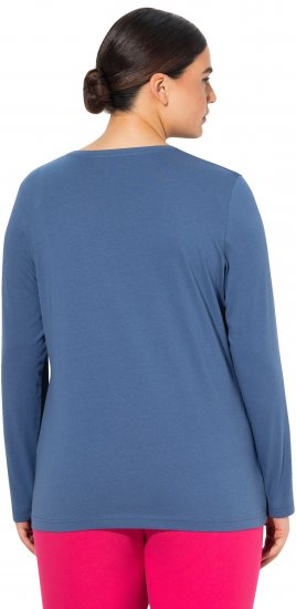 Ulla Popken Basic Round Neck Long Sleeve Slim Fit Cotton Tee Ink Blue - Camisetas - 
