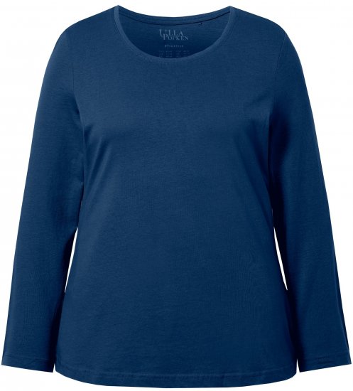 Ulla Popken Basic Round Neck Long Sleeve Slim Fit Cotton Tee Dark Blue - Camisetas - 