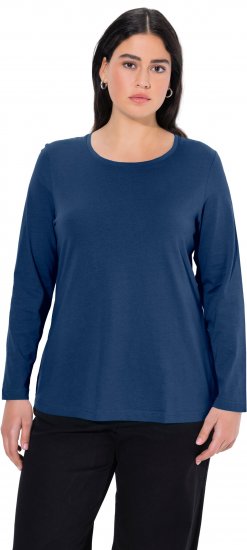 Ulla Popken Basic Round Neck Long Sleeve Slim Fit Cotton Tee Dark Blue - Camisetas - 