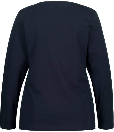 Ulla Popken Basic Round Neck Long Sleeve Slim Fit Cotton Tee Navy Blue - Camisetas - 
