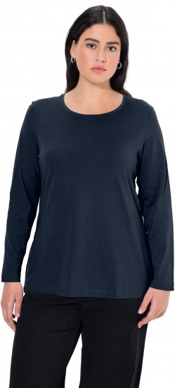 Ulla Popken Basic Round Neck Long Sleeve Slim Fit Cotton Tee Navy Blue - Camisetas - 