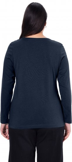 Ulla Popken Basic Round Neck Long Sleeve Slim Fit Cotton Tee Navy Blue - Camisetas - 