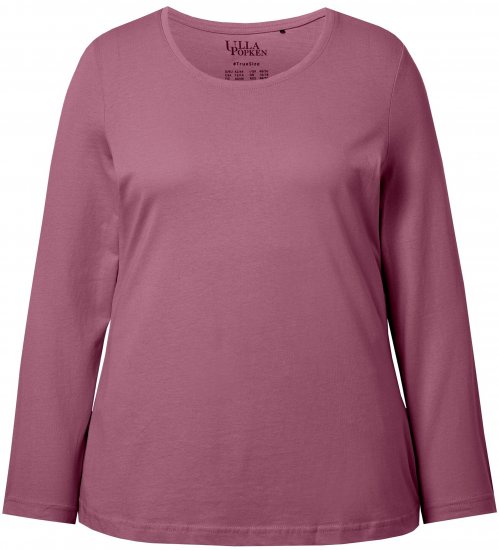 Ulla Popken Basic Round Neck Long Sleeve Slim Fit Cotton Tee Dark Rose - Camisetas - 