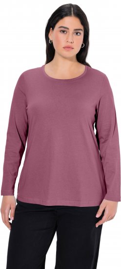 Ulla Popken Basic Round Neck Long Sleeve Slim Fit Cotton Tee Dark Rose - Camisetas - 