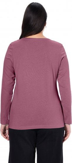Ulla Popken Basic Round Neck Long Sleeve Slim Fit Cotton Tee Dark Rose - Camisetas - 