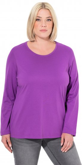 Ulla Popken Basic Round Neck Long Sleeve Slim Fit Cotton Tee Purple - Camisetas - 