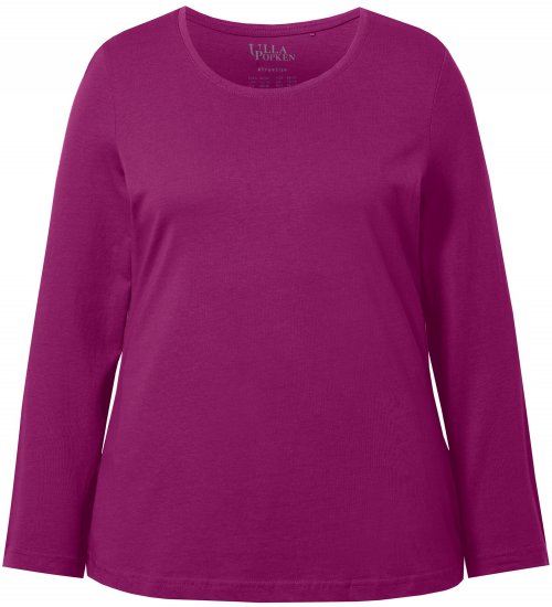 Ulla Popken Basic Round Neck Long Sleeve Slim Fit Cotton Tee Berry - Camisetas - 