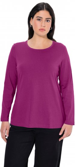 Ulla Popken Basic Round Neck Long Sleeve Slim Fit Cotton Tee Berry - Camisetas - 