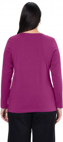 Ulla Popken Basic Round Neck Long Sleeve Slim Fit Cotton Tee Berry - Camisetas - 