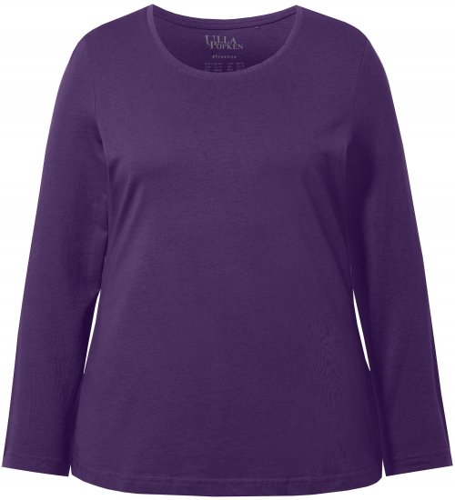 Ulla Popken Basic Round Neck Long Sleeve Slim Fit Cotton Tee Deep Violet - Camisetas - 
