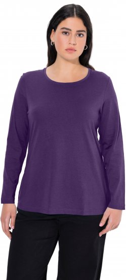 Ulla Popken Basic Round Neck Long Sleeve Slim Fit Cotton Tee Deep Violet - Camisetas - 