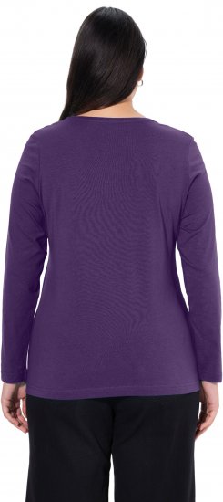 Ulla Popken Basic Round Neck Long Sleeve Slim Fit Cotton Tee Deep Violet - Camisetas - 