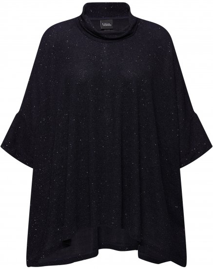 Ulla Popken Sparkling Draped Collared Tee Navy Blue - Camisetas estampadas para mujer - 