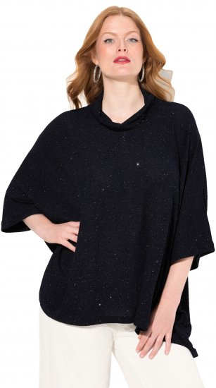 Ulla Popken Sparkling Draped Collared Tee Navy Blue - Camisetas estampadas para mujer - 