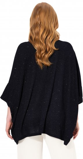 Ulla Popken Sparkling Draped Collared Tee Navy Blue - Camisetas estampadas para mujer - 