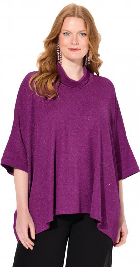 Ulla Popken Sparkling Draped Collared Tee Mulberry - Camisetas estampadas para mujer - 