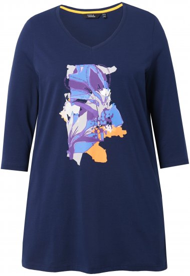 Ulla Popken Floral Motif 3/4 Sleeve Tunic Tee Ink Blue - Camisetas estampadas para mujer - 