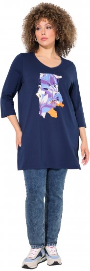 Ulla Popken Floral Motif 3/4 Sleeve Tunic Tee Ink Blue - Camisetas estampadas para mujer - 