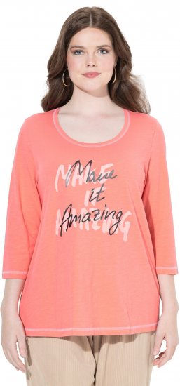 Ulla Popken Make It Amazing 3/4 Sleeve Graphic Tee Coral - Camisetas estampadas para mujer - 