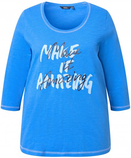 Ulla Popken Make It Amazing 3/4 Sleeve Graphic Tee Pacific Blue - Camisetas estampadas para mujer - 