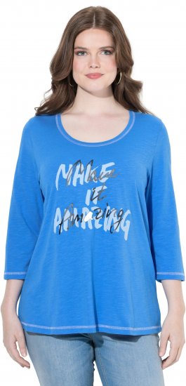Ulla Popken Make It Amazing 3/4 Sleeve Graphic Tee Pacific Blue - Camisetas estampadas para mujer - 