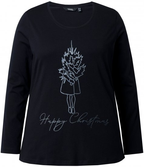 Ulla Popken Holiday Long Sleeve Graphic Tee Black - Camisetas estampadas para mujer - 
