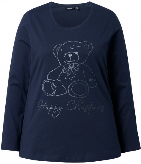 Ulla Popken Holiday Long Sleeve Graphic Tee Navy Blue - Camisetas estampadas para mujer - 