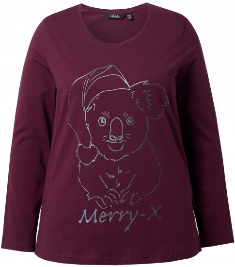 Ulla Popken Holiday Long Sleeve Graphic Tee Plum - Camisetas estampadas para mujer - 