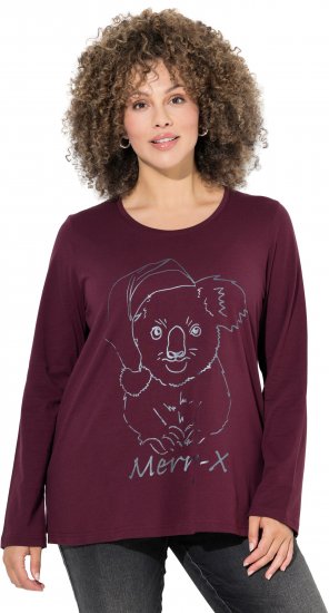 Ulla Popken Holiday Long Sleeve Graphic Tee Plum - Camisetas estampadas para mujer - 