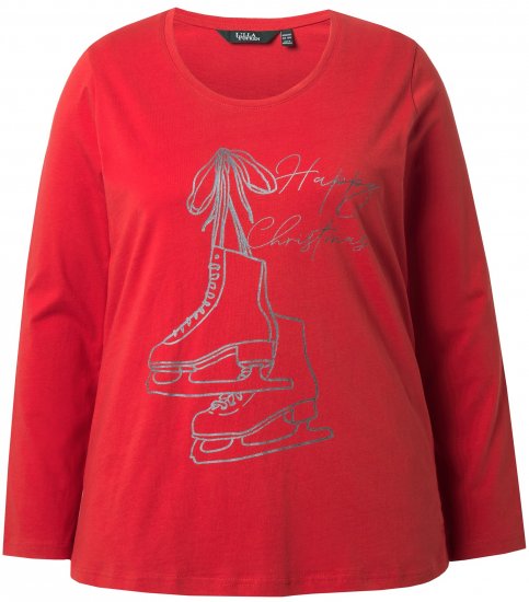 Ulla Popken Holiday Long Sleeve Graphic Tee Salsa Red - Camisetas estampadas para mujer - 