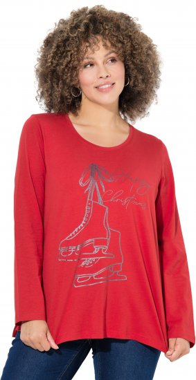 Ulla Popken Holiday Long Sleeve Graphic Tee Salsa Red - Camisetas estampadas para mujer - 