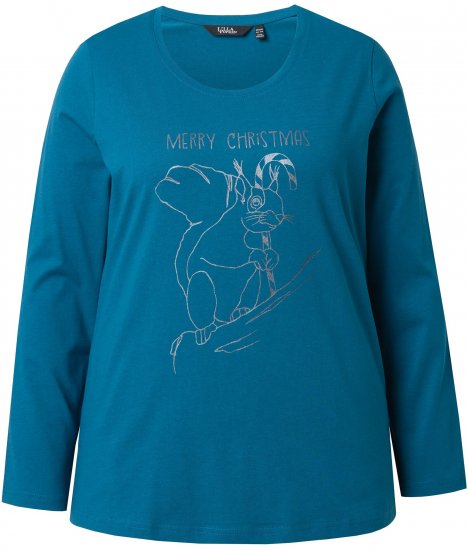 Ulla Popken Holiday Long Sleeve Graphic Tee Teal - Camisetas estampadas para mujer - 