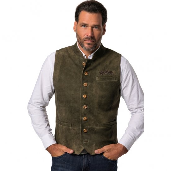 jP1880 Finest Goat Suede Traditional Vest Dark Brown - Trachten & Oktoberfest - Ropa Oktoberfest en tallas grandes (Trachten)