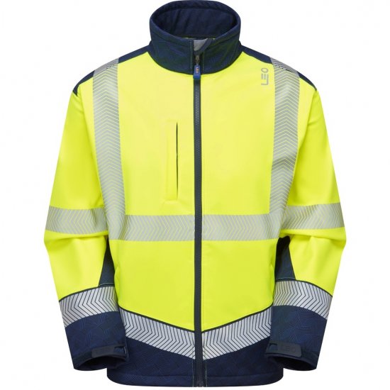 Leo Bowden Ecoviz Softshell Jacket Hi-Vis Yellow/Navy Print - Ropa de trabajo - Ropa de trabajo 3XL-6XL