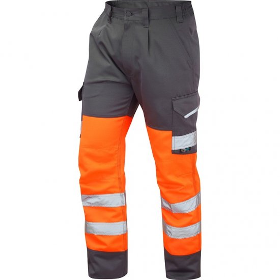 Leo Bideford Ecoviz Poly/Cotton Cargo Trouser Hi-Vis Orange/Grey - Ropa de trabajo - Ropa de trabajo 3XL-6XL