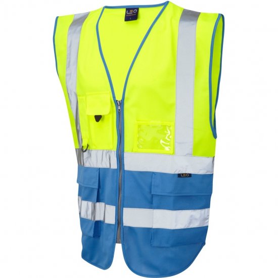 Leo Lynton Ecoviz Superior Waistcoat Hi-Vis Yellow/Deep Sky Blue - Ropa de trabajo - Ropa de trabajo 3XL-6XL