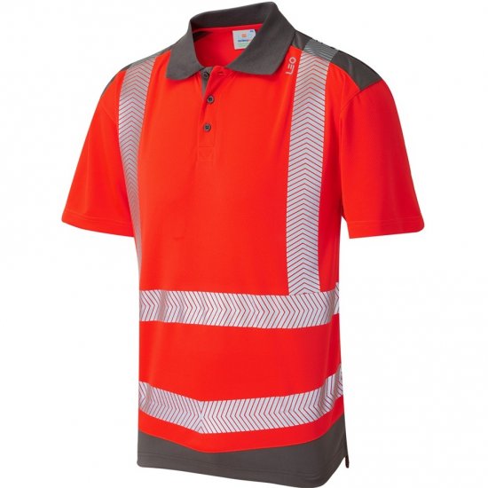 Leo Peppercombe Ecoviz Performance+ Dual Colour Polo Shirt Hi-Vis Red/Grey - Ropa de trabajo - Ropa de trabajo 3XL-6XL