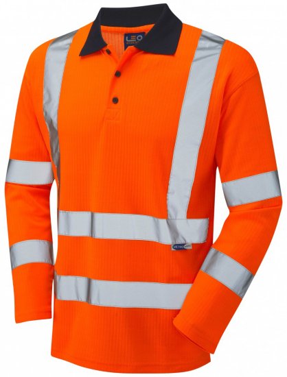 Leo Swimbridge Comfort L/S Polo Shirt Hi-Vis Orange - Ropa de trabajo - Ropa de trabajo 3XL-6XL