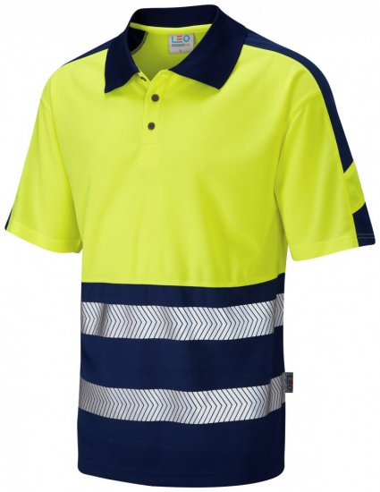 Leo Watersmeet Coolviz Plus Polo Hi-Vis Yellow/Navy - Ropa de trabajo - Ropa de trabajo 3XL-6XL