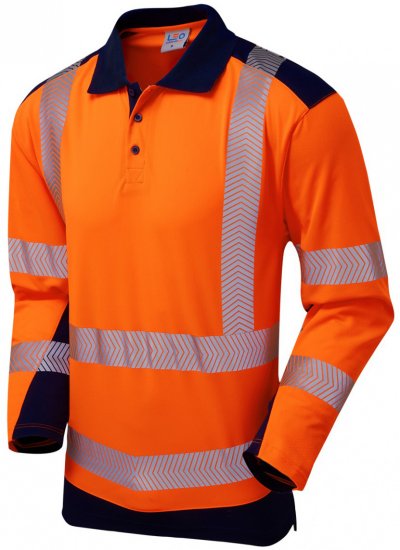 Leo Wringcliff Coolviz Plus L/S Polo Hi-Vis Orange/Navy - Ropa de trabajo - Ropa de trabajo 3XL-6XL