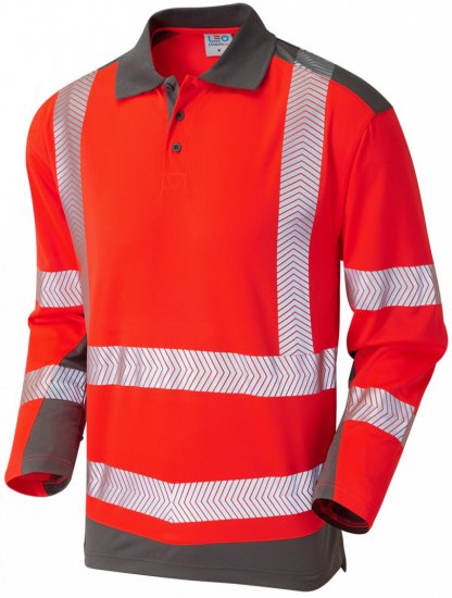 Leo Wringcliff Coolviz Plus L/S Polo Hi-Vis Red/Grey - Ropa de trabajo - Ropa de trabajo 3XL-6XL